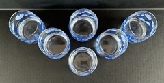 Mid Century Juice Tumblers Blue Corn Flowers Retro Glasses 3″ Set Of 6