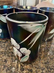Antique Cobalt Blue Enamel Carnival Glass Tumblers: As-Is Repair/craft Lot Of 4