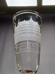 Antique German Engraved Hamburger Hof in Hamburg Flint Ale Glass C. 1883-1890s