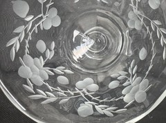 Set Of 4 Etched Crystal, Cordial Glasses Stemware Floral Spray, Leaf 5 1/4” H