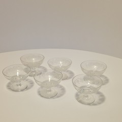 Vintage Etched Grapevine Footed Dessert Cups Set of 6 Clear Glass 2.5″ Diameter