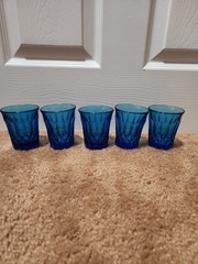 Set of 5 Vintage Noritake «Perspective» Navy Blue Glass Tumblers 3.75in.