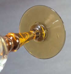 Vintage Amber Stem Floral Clear Cup Cordial Etched Glass 4″ Unknown Manufacturer