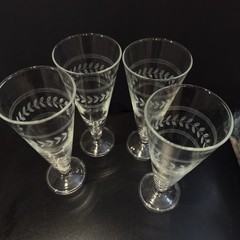4 Anchor Hocking Etched Laurel Leaf Clear Pint Glasses Pilsner Beer USA Set of 4