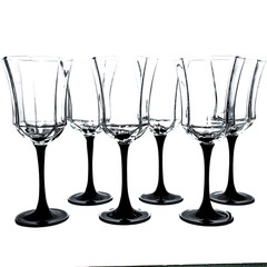 Vintage Luminarc Octime Black Stem Wine Water Goblets 8″ Octagonal Glasses Franc