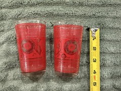 Pair of Vintage Red Floral Diamond Tumblers 4 inches tall