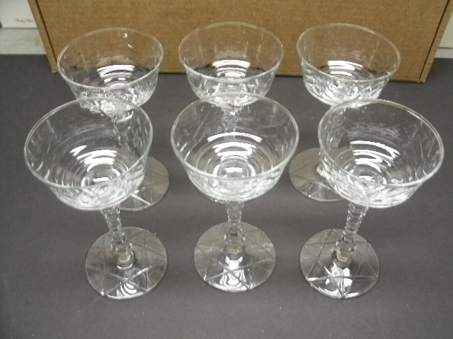 LIBBEY ROCK SHARPE ARCTIC ROSE STEM SET 6 COCKTAIL OR LIQUOR STEMS 5 3/4″ H