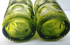 Set Of 2 Indian Glass Kings Crown or Thumbprint Tumblers, Avocado Green