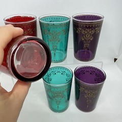 Moroccan Tea Glasses 4” Tall Artistic Vibrant Boho Style Set of 6 Vintage