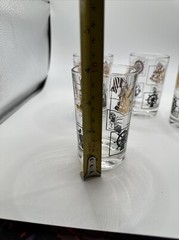 Set Of 4 Juice Glasses Nautical Theme in Gold Black 3-3/4″ T 2-3/8”