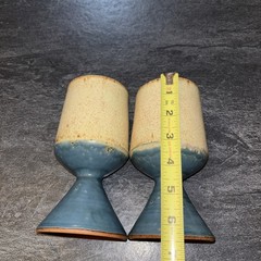 Pottery Handcrafted Wine Goblets Chalice Ceremonial Matte Glaze Blue Natural Set