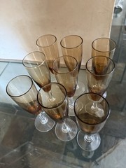 Set of Nine Brown Champagne Glasses