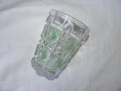 Bulls’s Eye and Daisies Tumbler U.S. Glass #15117 Clear EAPG 1909 green stain