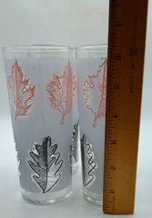 Vintage Libbey Frosted Pink Black Leaf Tom Collins Tumblers Glasses Set 4 Bar