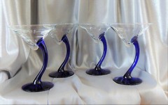 Martini Cocktail Libbey Cobalt Blue Curved Stem 4 Glasses Goblets