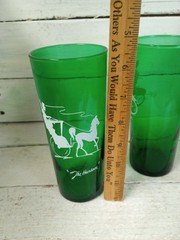 Vtg Forest Green Tumblers Set 2 MCM Anchor Hocking 14oz The Hansom / Gas Buggy