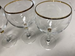 4 Vintage Bohemia Crystal -Crystalex BOC42 Balloon Water Glass Gold Ball Stem