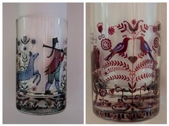 2 Rare Kurt Hammer Shot Glasses, Deer/Hunter & Grape Harvest Red Purple Germany