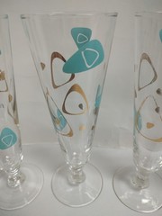 Set 4 Vtg 50s 60s Federal Glass MCM Atomic Amoeba Boomerang Aqua Pilsner Glasses