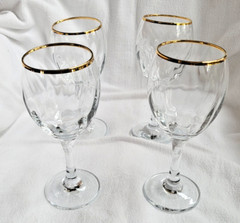 Crystal clear «Imperial» Set of 4, Optic glass with gold rim wine glasses, 8 oz