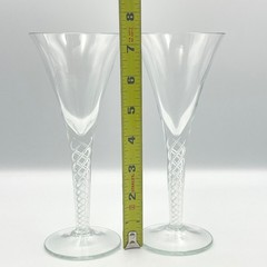 Vintage Set of 2 Turda Romania Art Glass Goblet Twisted Stem Wine Champagne