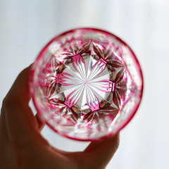 Gold Ruby Crystal Glass Hand Engraved Pink Colored Glass Luxury Whiskey Glasses