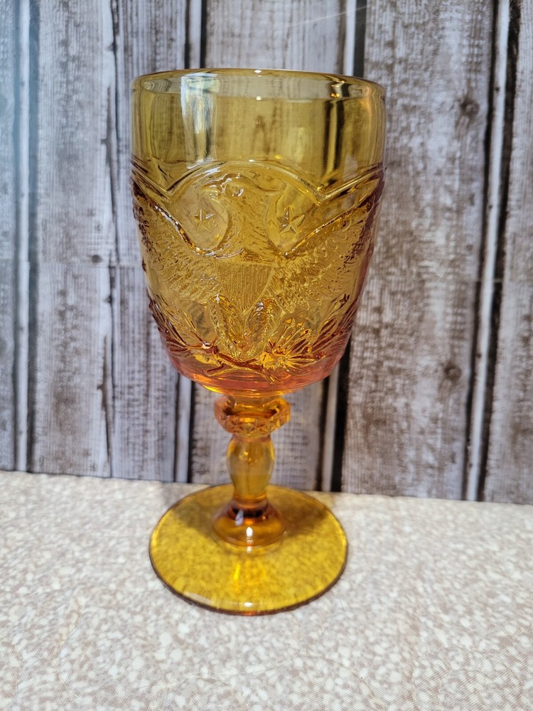 Vintage Amber Glass American Eagle Goblet Shield With Stars