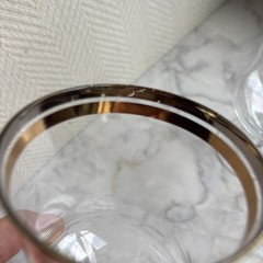 Vintage Set of 3 Hand Blown Clear Glass Platinum Gold Band 7” Water Or Wine