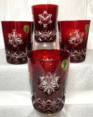 Waterford Ruby Red Snow Crystal Snowflake Glass Tumbler, Whiskey Set 4 Vintage