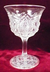 Higbee Banner Goblet Belled Floral Oval Variant Clear Glass EAPG 1909 Antique