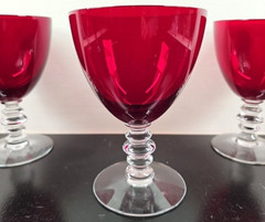 6 Duncan Miller Ruby Red Water Goblet Set Vintage Elegant Clear Stemware MCM Lot