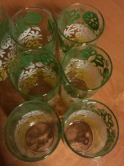 Vtg 1960s M CENTURY Pitcher Set Of 6 Glasses N. Stalcup Ombre Floral Butterfly