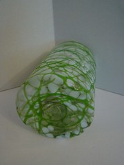 Mexican Art Glass Tumbler Green, White And Clear