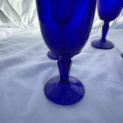 Set of (5) Hand Blown Cobalt Blue Holds 3 Oz Goblets Glasses 6″ X 2 1/2″ Wine