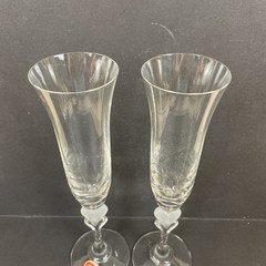 2 Gorham Amore Heart Champagne Toasting Flutes Frosted Crystal 10” Germany