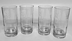 Vintage Etched Atomic Starburst Pattern MCM Highball Glasses Set Of 4 EUC
