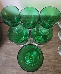 6 VTG Anchor Hocking Forest Green Clear Bubble Footed Water/Wine Goblet Glasses