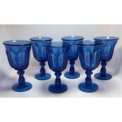 Vintage Imperial Glass Old Williamsburg Cobalt Goblets 5.3″ Set of 6 Deep Blue