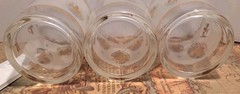 Vtg Set Of 6 Hazel Atlas Juice Glasses Frosted Finish Gold Fleur-De-Lis