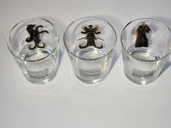 3pc Zodiac 22kt Lowball Whiskey Old Fashion Gold Glasses Anchor Hocking Vintage