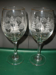 Vintage Libbey Etched Winter Wonderland Wine Glasses Snow Frosted Trees Set of 2