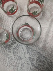 Vintage Libbey Glass Holly & Berries Christmas 16 oz. Flat Tumbler Set of 5