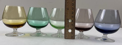 Mid-Century Multicolor Mini Cordial Brandy Shot Glasses Cocktail Snifter Footed