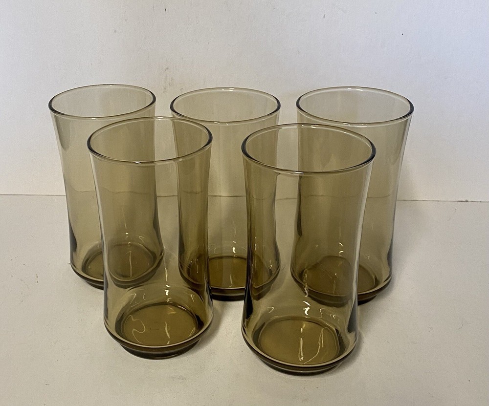 Set Of 5 LIBBEY Bolero Tawny Brown Tumbler Glasses 10 oz 5.0”