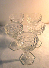 5 FOSTORIA AMERICAN GLASS TALL 4 3/4″ SHERBETS HEXAGON FOOT 4 1/2 OZ. MINT