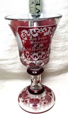 Antique Bohemian German Germany 1856 Ruby Cut To Clear Glass Goblet