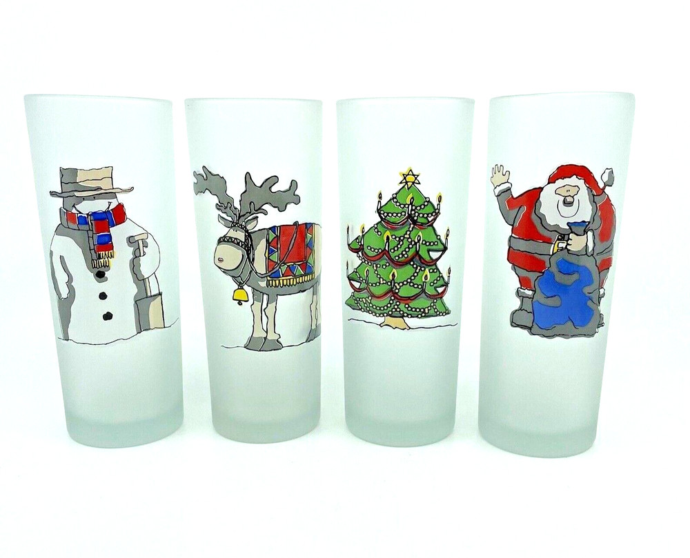 Drinking Glasses Frosted Straight Side Tom Collins Christmas Holidays Set of 4