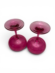 2 Veneto? Style Cocktail Coupe Magenta Fuchsia Pink Stemware Glasses EUC! 5”