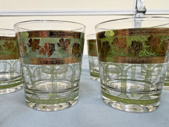 Set of 8 Cera MCM Golden Grapes Green Flat Tumbler Glasses