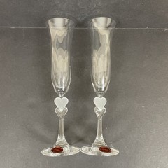 2 Gorham Amore Heart Champagne Toasting Flutes Frosted Crystal 10” Germany